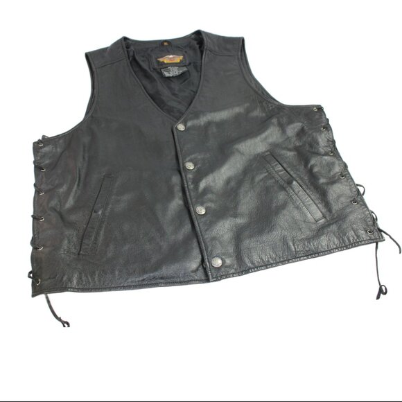 Harley Davidson Pathway Side lace Black Leather Vest, Size XL - Picture 5 of 9
